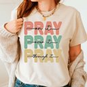  Pray on it Pray over it - Inspirational Christian Faith Tee, Retro Pastel Bible Verse Shirt, Positive Prayer Graphic Top, Religious Gift for Women