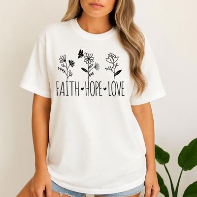 Faith Hope Love Flowers Graphic Tee Inspirational Christian Floral T-Shirt for Women