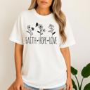  Faith Hope Love Flowers Graphic Tee Inspirational Christian Floral T-Shirt for Women