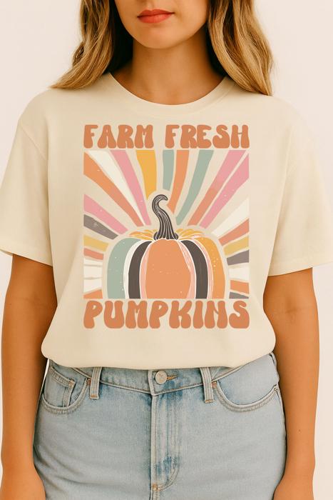 Farm Fresh Pumpkin Retro Fall Graphic Tee Vintage Autumn Harvest Thanksgiving T-Shirt