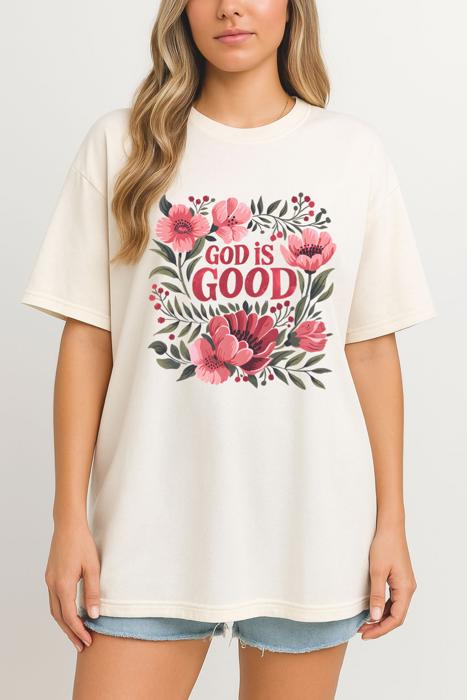 God is Good Christian Graphic Tee Floral Faith Shirt, Religious Inspirational T-Shirt for Women