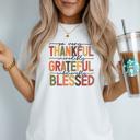  Grateful Thankful Blessed Fall Tee Autumn Thanksgiving Graphic T-Shirt, Faith Pumpkin Season Outfit