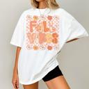  Retro Fall Vibes Checkered Tee Groovy Graphic Shirt with Flowers Gingham Style Tshirt