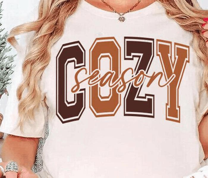Cozy Season Graphic Tee Fall Autumn Lounge Shirt, Vintage Retro Comfort Style for Women