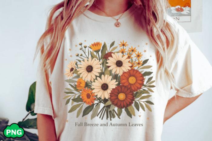 Fall Breeze Autumn Leaves Floral Graphic Tee Cozy Vintage Fall Aesthetic T-Shirt