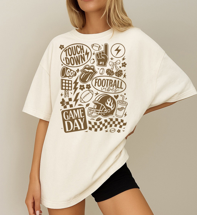 Touch Down Football - Game Day Graphic Tee, Cute Retro Football Shirt, Fall Sports Fan Top, Stadium Style Outfit, Cheer Team Spirit Tee