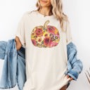  Floral Leopard Pumpkin Boho Graphic Tee Fall Autumn Thanksgiving T-Shirt, Retro Harvest Outfit