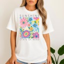  Sunshine State of Mind Graphic Tee Bright Floral Summer T-Shirt Colorful Boho Retro Happy Vibes Top