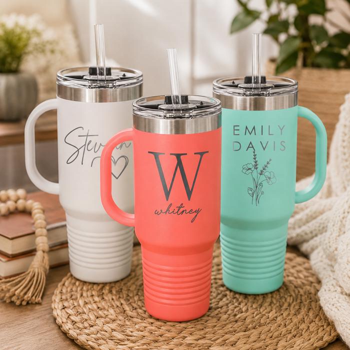 40 oz. Personalized Metal Tumbler with Straw