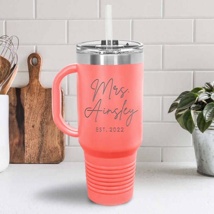 40 oz. Personalized Metal Tumbler with Straw