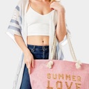  Summer Love Glitz Beach Tote Bag – Oversized Sequin Message Bag with Rope Handles