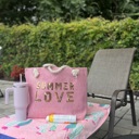  Summer Love Glitz Beach Tote Bag – Oversized Sequin Message Bag with Rope Handles
