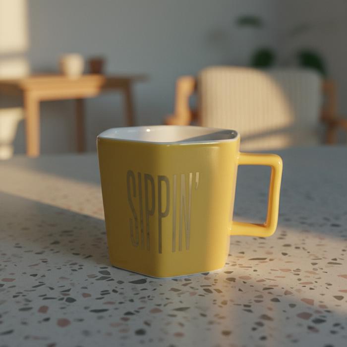 Sippin' Hexagon Mug and Saucer Set in Peach, Black Dot, and Honey | Gift for Her