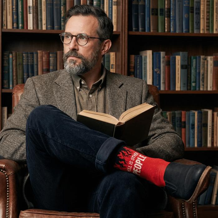 Hell is Other People Socks Men's Dress Socks in Black and Red | Funny Gift for Men | Jean-Paul Sartre Quote