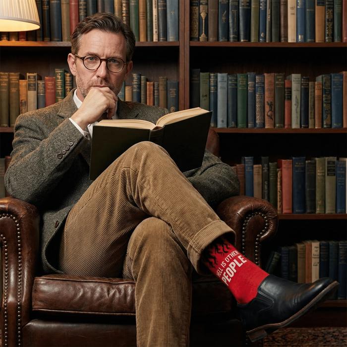 Hell is Other People Socks Men's Dress Socks in Black and Red | Funny Gift for Men | Jean-Paul Sartre Quote