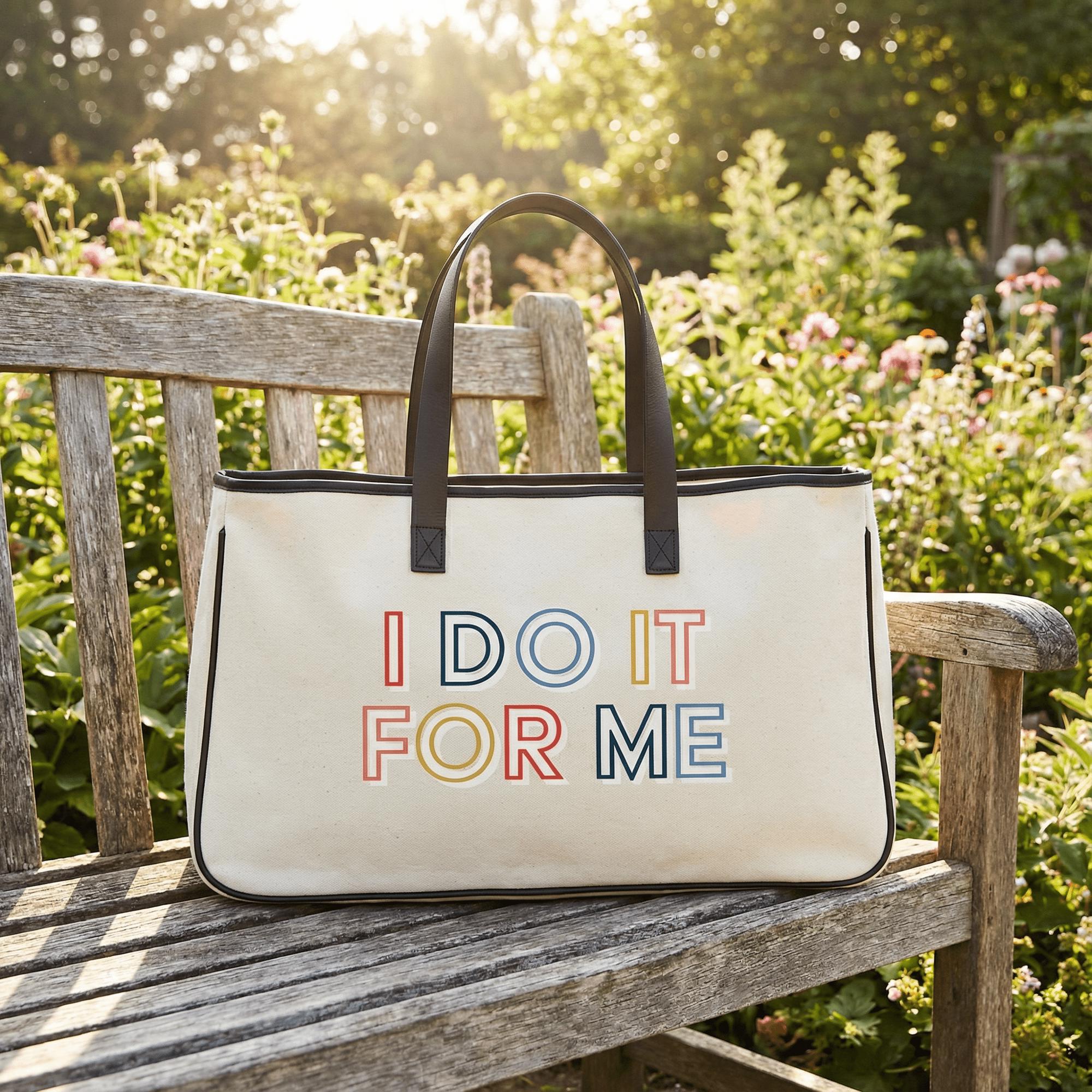 I Do It For Me Large Rectangular Tote Bag | Genuine Leather Handles ...
