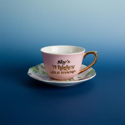 She's Whiskey in a Tea Cup and Saucer Set in Pink and Floral