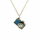  Vintage Camera Necklace in Teal | Antique Brass Long Chain 