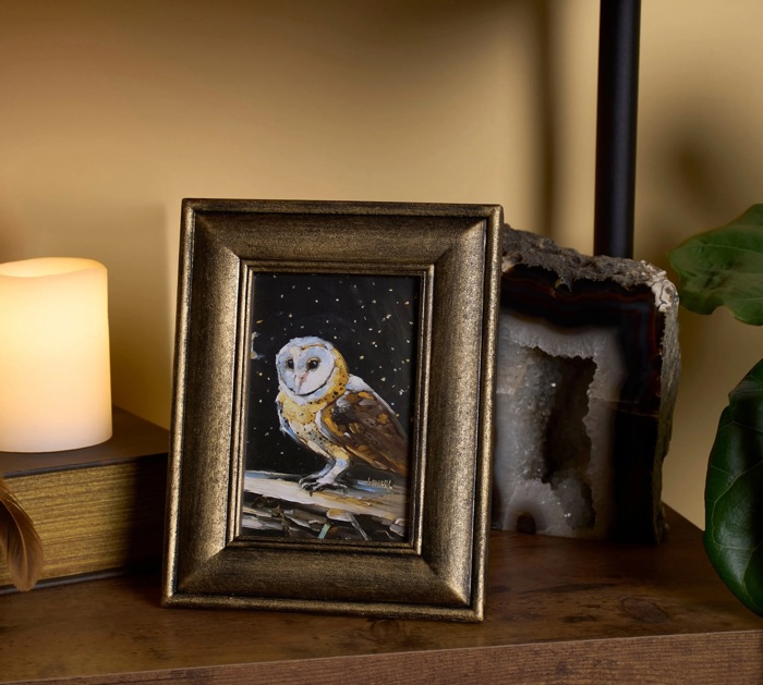 Night Barn Owl Framed Art | Halloween Vintage Style Desk Room Home Decor | 7" x 8.75"