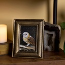  Night Barn Owl Framed Art | Halloween Vintage Style Desk Room Home Decor | 7" x 8.75"