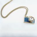  Vintage Camera Necklace in Teal | Antique Brass Long Chain 