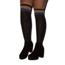 Black Over the Knee Jeweled Rainbow Glam Disco Socks (Black or White Rainbow)