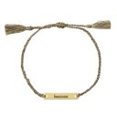 Feminist Stamped Brass Bar Woven Thread Bracelet Giftable String Bracelets in a Glass Keepsake Jar - Mama, Girl Boss, Peace Out, Feminist, You're My Fave, Me and You 