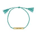 Girl Boss String Gold Bar Bracelet Giftable String Bracelets in a Glass Keepsake Jar - Mama, Girl Boss, Peace Out, Feminist, You're My Fave, Me and You 