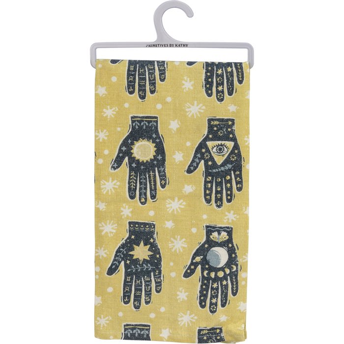 Hello Future Bring It Mystical Hand Zipper Pouch and Dish Tea Towel - All-Over Astrology Design in Yellow and Black