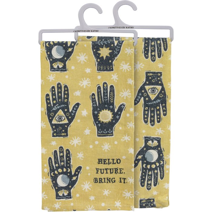 Hello Future Bring It Mystical Hand Zipper Pouch and Dish Tea Towel - All-Over Astrology Design in Yellow and Black
