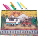 Camper | 9.50" x 7" Recycled Material Pencil or Makeup Bag and Coin Purses with Sayings: Gnomes, Rainbow, She Believed She Could So She Did