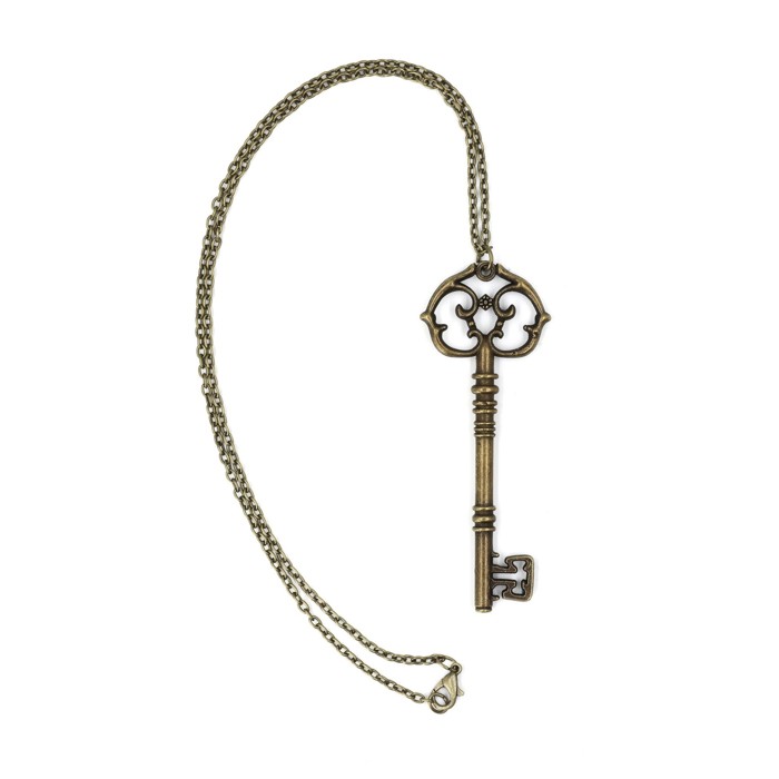 Antique Key Pendant Necklace | Aged Brass Tone or Silver | Book Lover Bibliophile Vintage Gifts