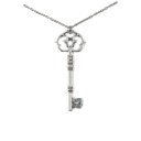 Shiny Silver Antique Key Pendant Necklace | Aged Brass Tone or Silver | Book Lover Bibliophile Vintage Gifts