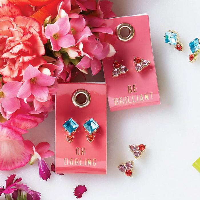 Sparkly Gemstone Earrings in Leather Tags | Gifts for Her