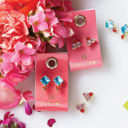 Blue Sparkly Gemstone Earrings in Leather Tags | Gifts for Her