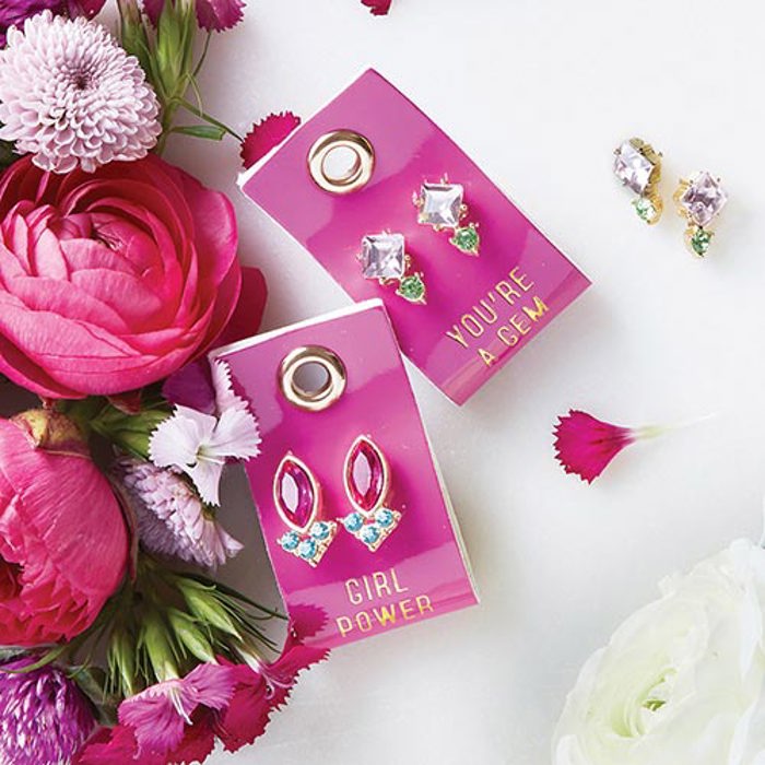 Sparkly Gemstone Earrings in Leather Tags | Gifts for Her