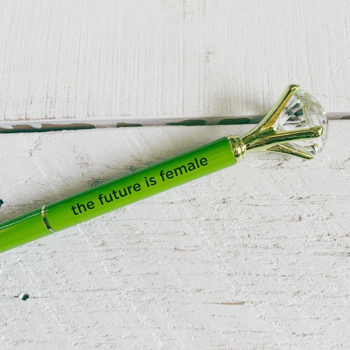 Future Is Female Chartreuse Green Gem Pen | Giftable Single Pen | Novelty Office Desk Supplies