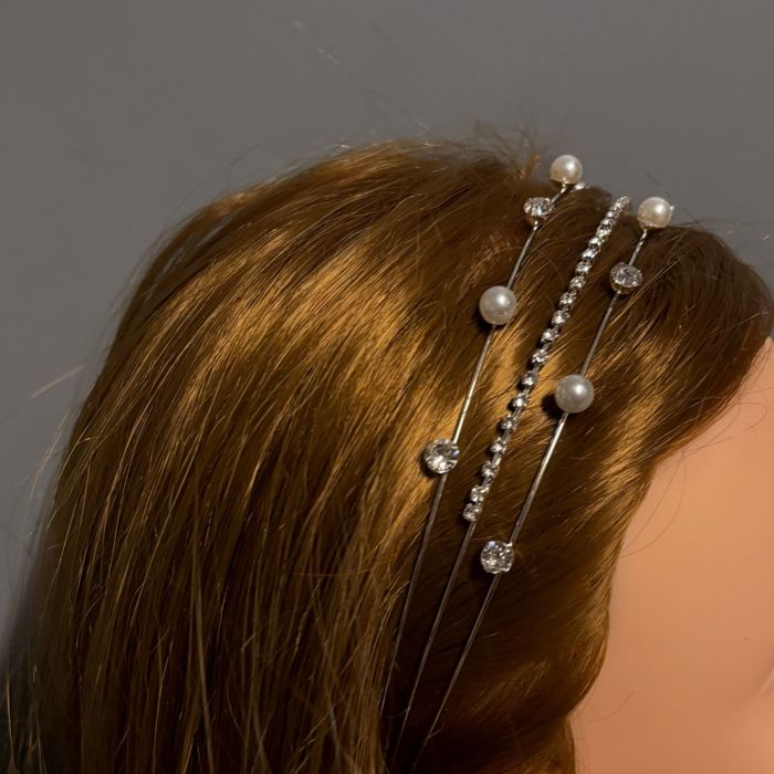 Three Strand Jeweled Headband Tiara | Party or Bridal Hair Accessory [Available in Gold or Silver]