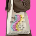 Out of Patience for Deeply Disappointing Men Funny Slouchy Canvas Tote Bags with Humorous Slogans