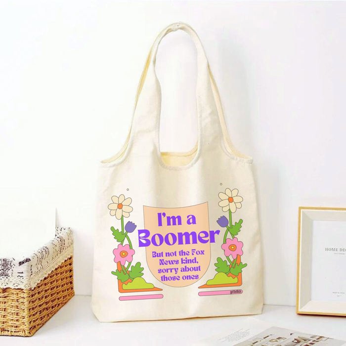 Funny Slouchy Canvas Tote Bags with Humorous Slogans