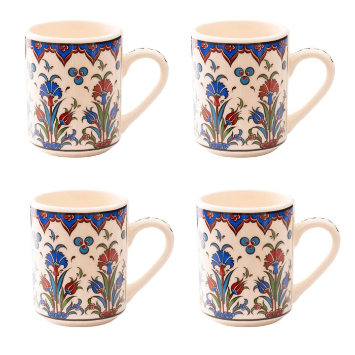Boxed Gift Set of 4 Handmade Mugs - Turkish Flowers, Hand Painted