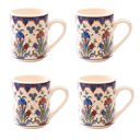 Thin Clove Boxed Gift Set of 4 Handmade Mugs - Turkish Flowers, Hand Painted