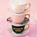 Let's Par-tea Tea Cup and Saucer Set Par-Tea and Whiskey in a Teacup and Saucer Set