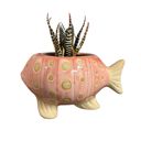 Pink Fish Mini Planter Pot | Tropical Shaped Fish Pot | Decorative Animal Design | 5" x 3" Animal Shaped Plant Pots - Fish, Zebra, Walrus, Giraffe, Hedgehog, Llama and more