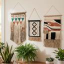 Diamond Western Cotton Wall Hanging with Jute Tassels Boho Wall Hanging Decor | Rustic Farmhouse Wall Art