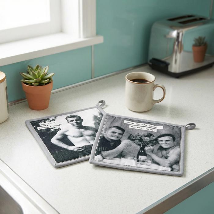 Retro Pot Holder Sets with Funny Quotes