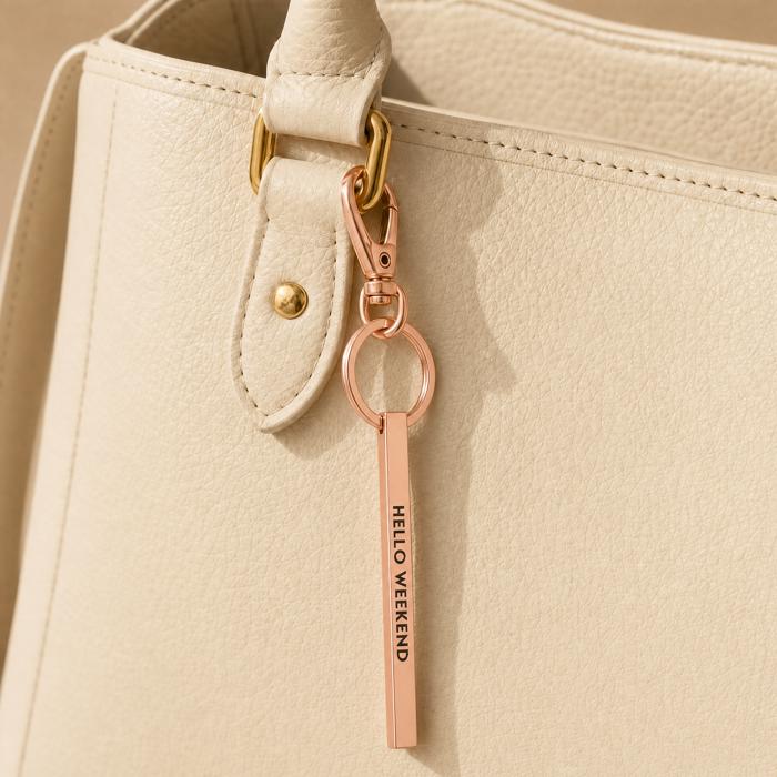 Gold Bar Skinny Keychains - Metal Quote Key Holder