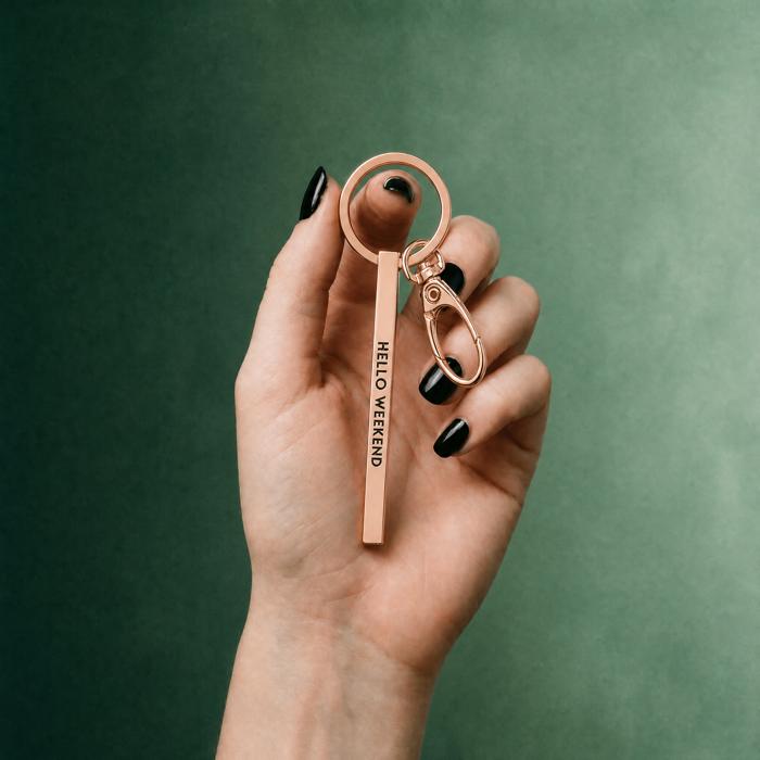 Gold Bar Skinny Keychains - Metal Quote Key Holder