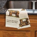 I Love You More Than I Can Bear Animal Puns Embroidered Tea and Dish Towels | Linen Novelty Kitchen Towels