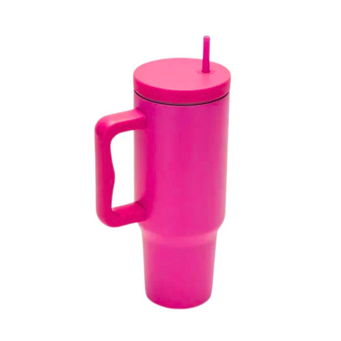 40 oz Raspberry Monochrome Tumbler with Handle and Straw Lid | Cup Holder Friendly Insulated Stainless Steel Travel Mug